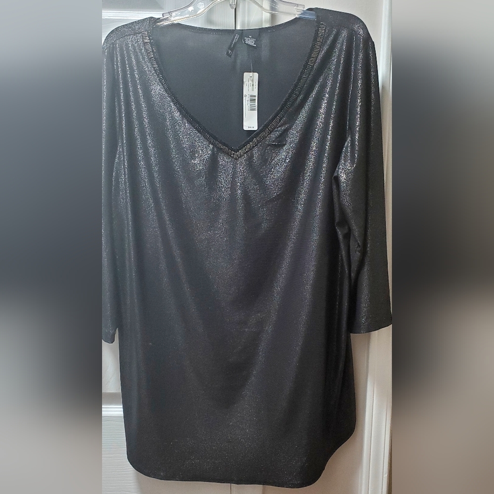 Shimmering Black V-Neck Tunic Top